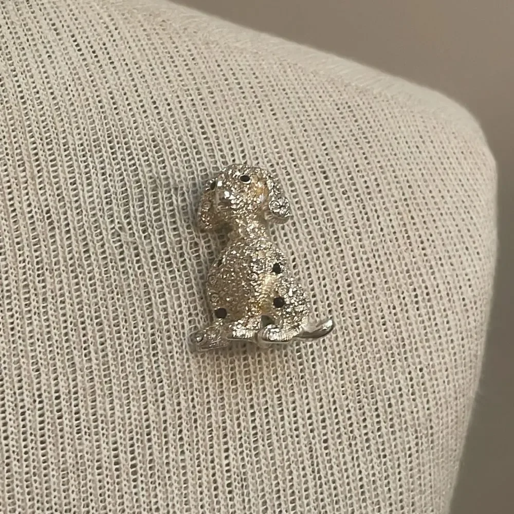 Vintage NAPIER Silver-tone Rhinestone Spotted Dog Pin Rhinestone Dalmatian Pin